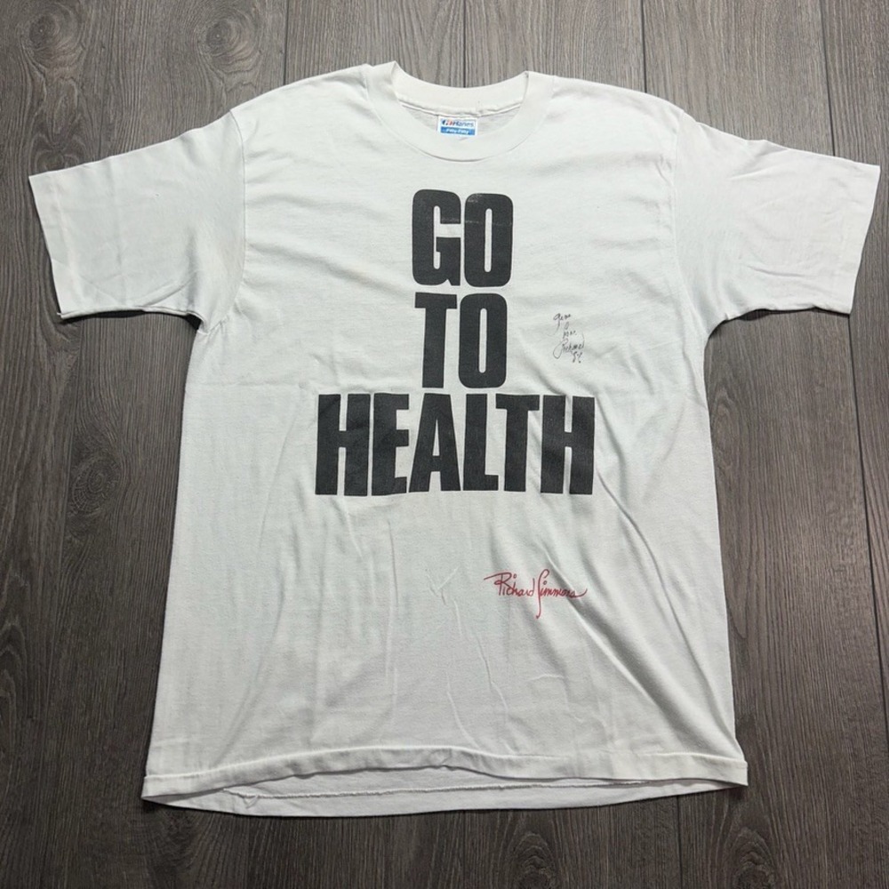 Vintage 1987 Richard Simmons Go To Health Signed Hanes T-Shirt XL White 80s